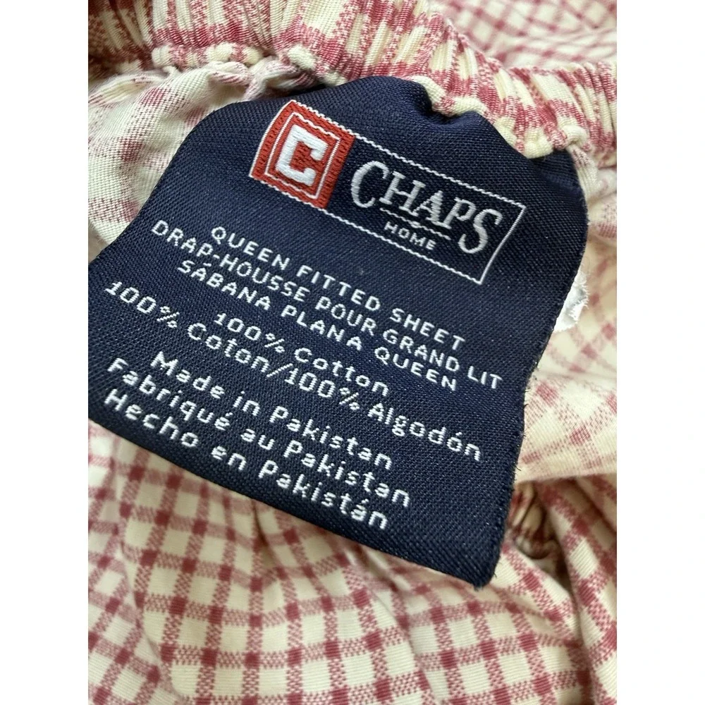 Vtg Chaps WAINSCOTT Red Cream Gingham Checked Sheet Set - Queen (Ralph Lauren)